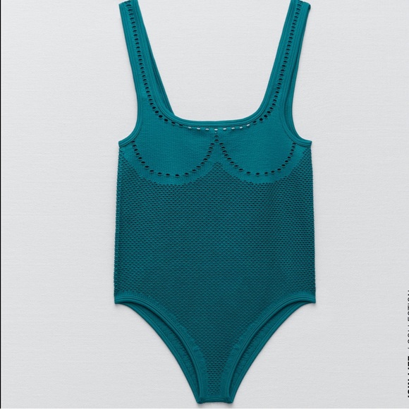Zara seamless perforated bodysuit designer turquoise blue - Picture 2 of 8